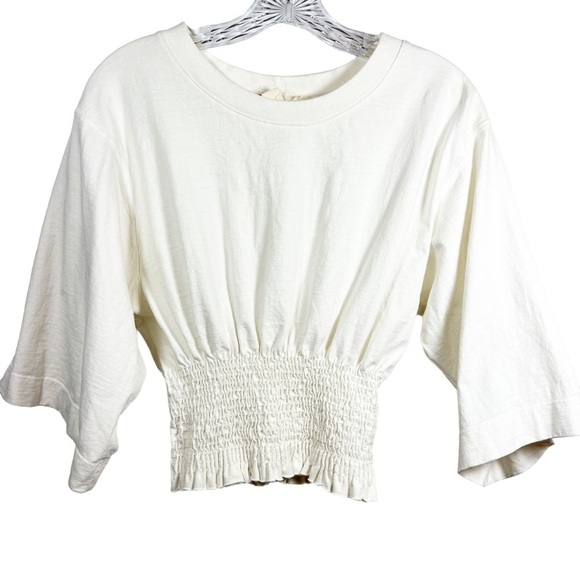 Free People Tops - Free People beach women’s smocked t-shirt size S crewneck short sleeve white